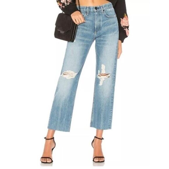 Rag & Bone Revolve Distressed Raw Hem High Rise Straight Shaker Jeans Size 29 - Picture 2 of 15